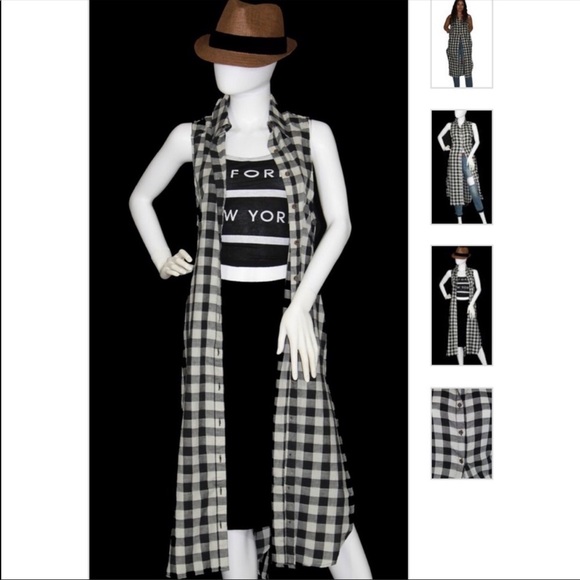 Black and white long sleeveless button down NWT - Picture 2 of 2